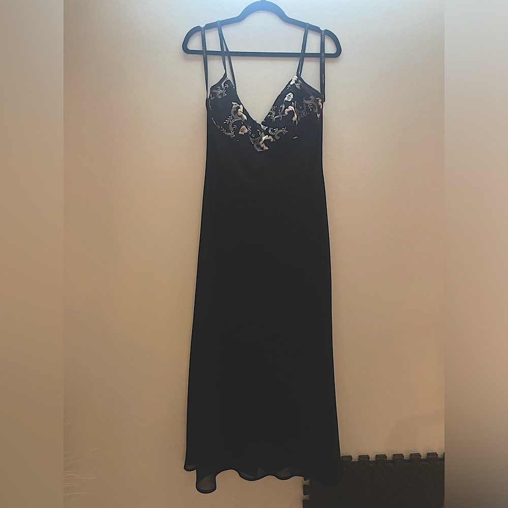 Vintage Black spaghetti strap dress with floral embroidery detail